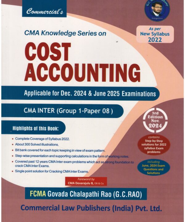 Commercial's CMA Knowledge Series on Cost Accounting for CMA Inter (G-1, Paper-8) - 3rd Edition 2024