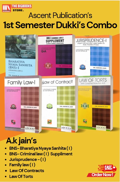 AK Jain' 1st Semester Dukki Set for Delhi University (Law Of Torts / Law of Contract / Family Law - I / Jurisprudence - I / Criminal Law - I, Bharatiya Nyaya Sanhita | BNS-2023 With Suppliment ) Latest Edition 2025