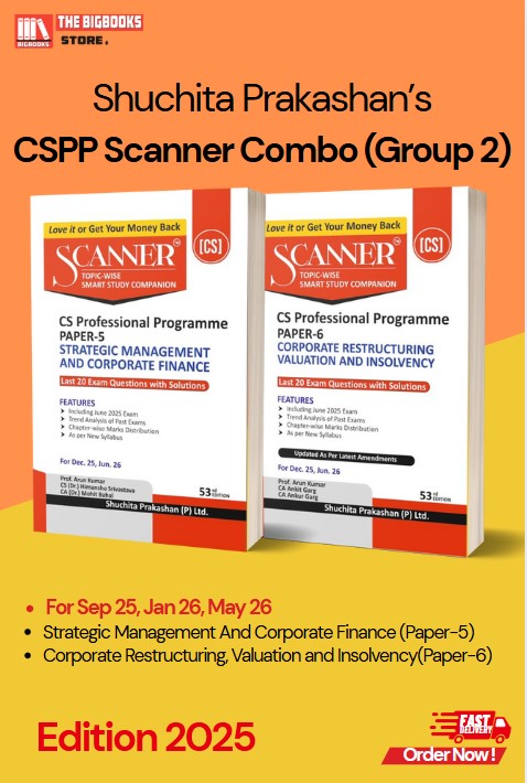 Shuchita Prakashan’s CSPP Scanner Combo (Group 2), Strategic Management And Corporate Finance (Paper-5), Corporate Restructuring, Valuation and Insolvency(Paper-6) For Sep 25, Jan 26, May 26 - Edition 2025