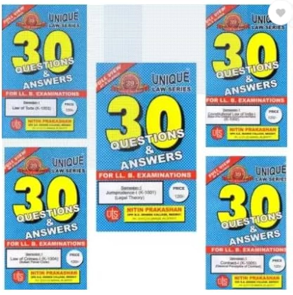 Nitin Prakashan Unique Law Series Questions & Answer Semester-1 (English) ( Jurisprudence-1 K-1001, Constitutional Law Of India-1 K-1002, Low Of Torts K-1003, Law of Crimes K-1004, Contract-1K-1005)