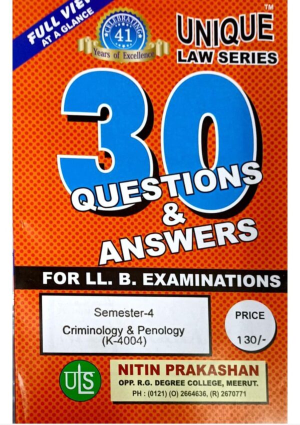 Nitin Prakashan Unique Law Series 30 Questions & Answers Semester-4 Criminology and Penology (K-404) for LLB Exams - (English) Edition 2025