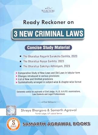 Samarth’s Ready reckoner on 3 new criminal laws (Consise Study Material) - Edition 2024