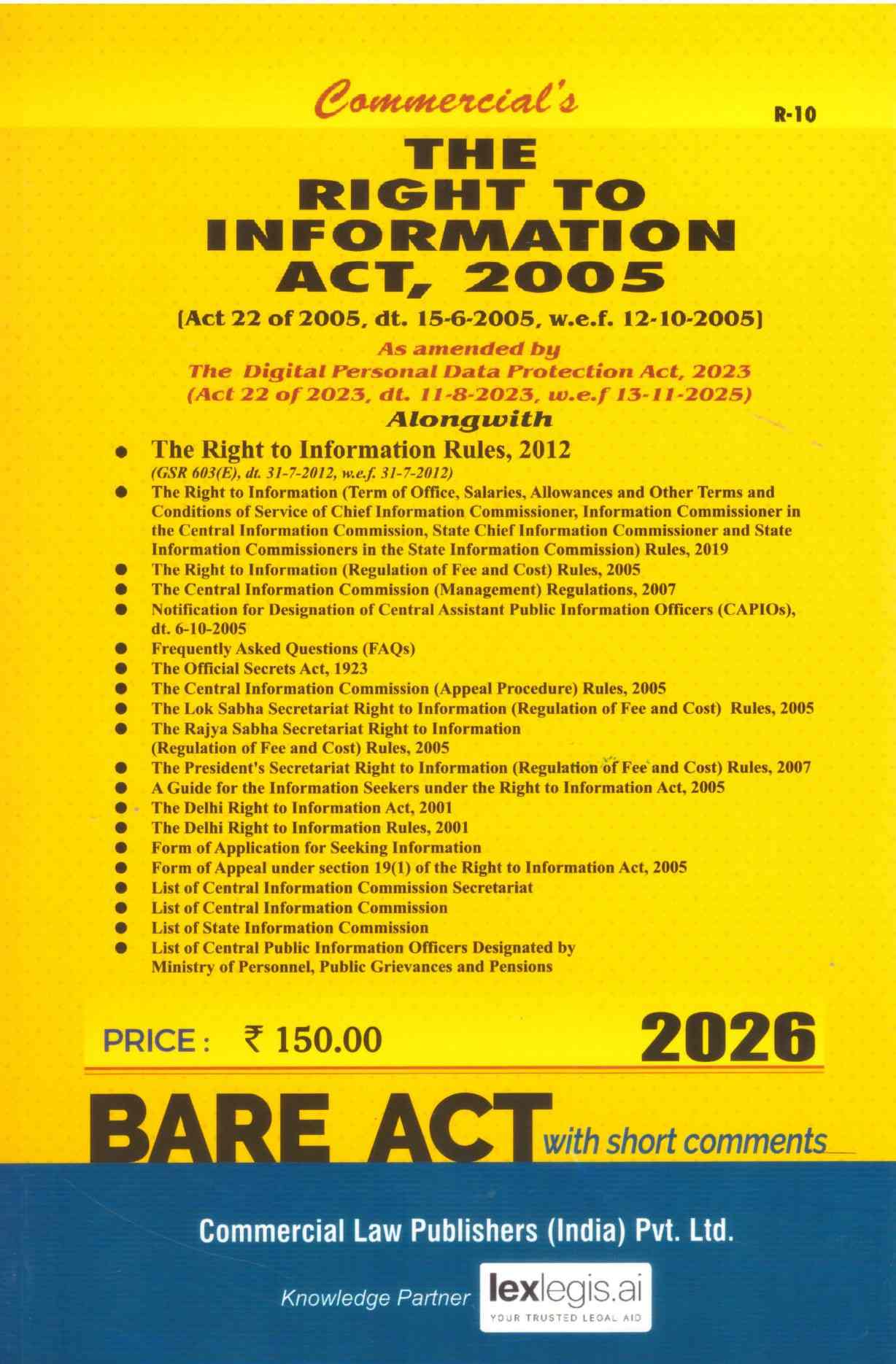 Commercial's  Bare Act The Right to Information Act, 2005 - Edition 2026