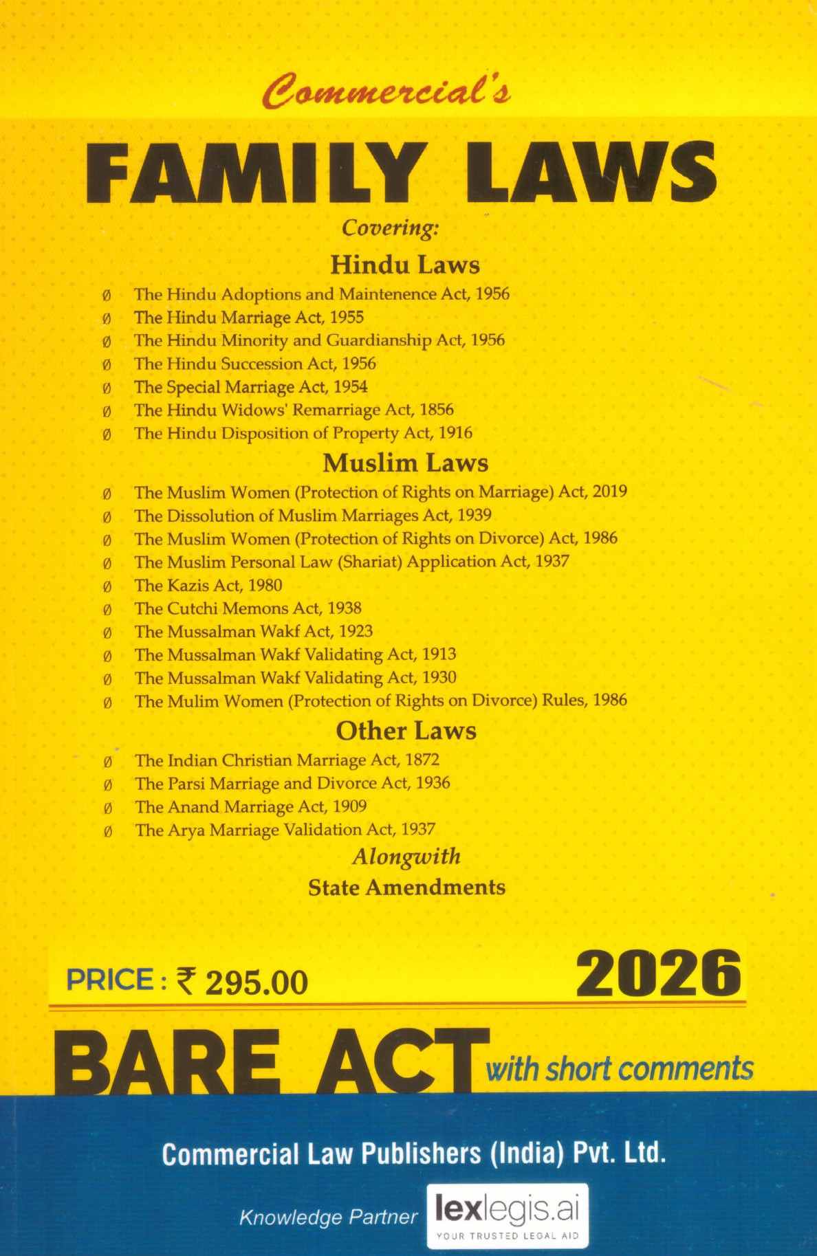 Commercial's Bare Act Family Laws - Edition 2026