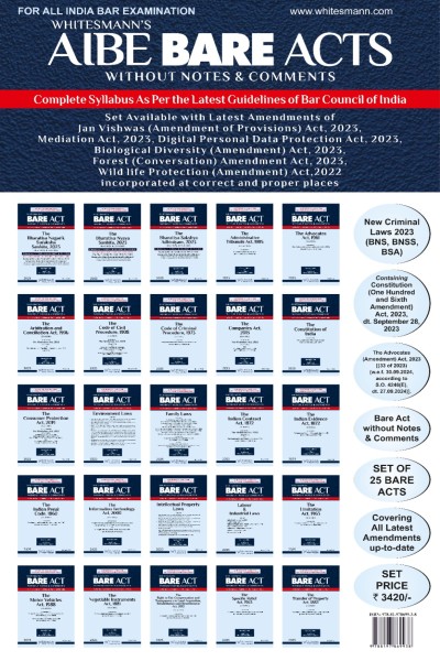 Whitsmann's All India Bar Examination Bare Acts Combo without Notes and Comments (AIBE Bare Acts Combo Set of 25 Books) covering New Criminal Laws (As Per New Syllabus) - Edition 2026