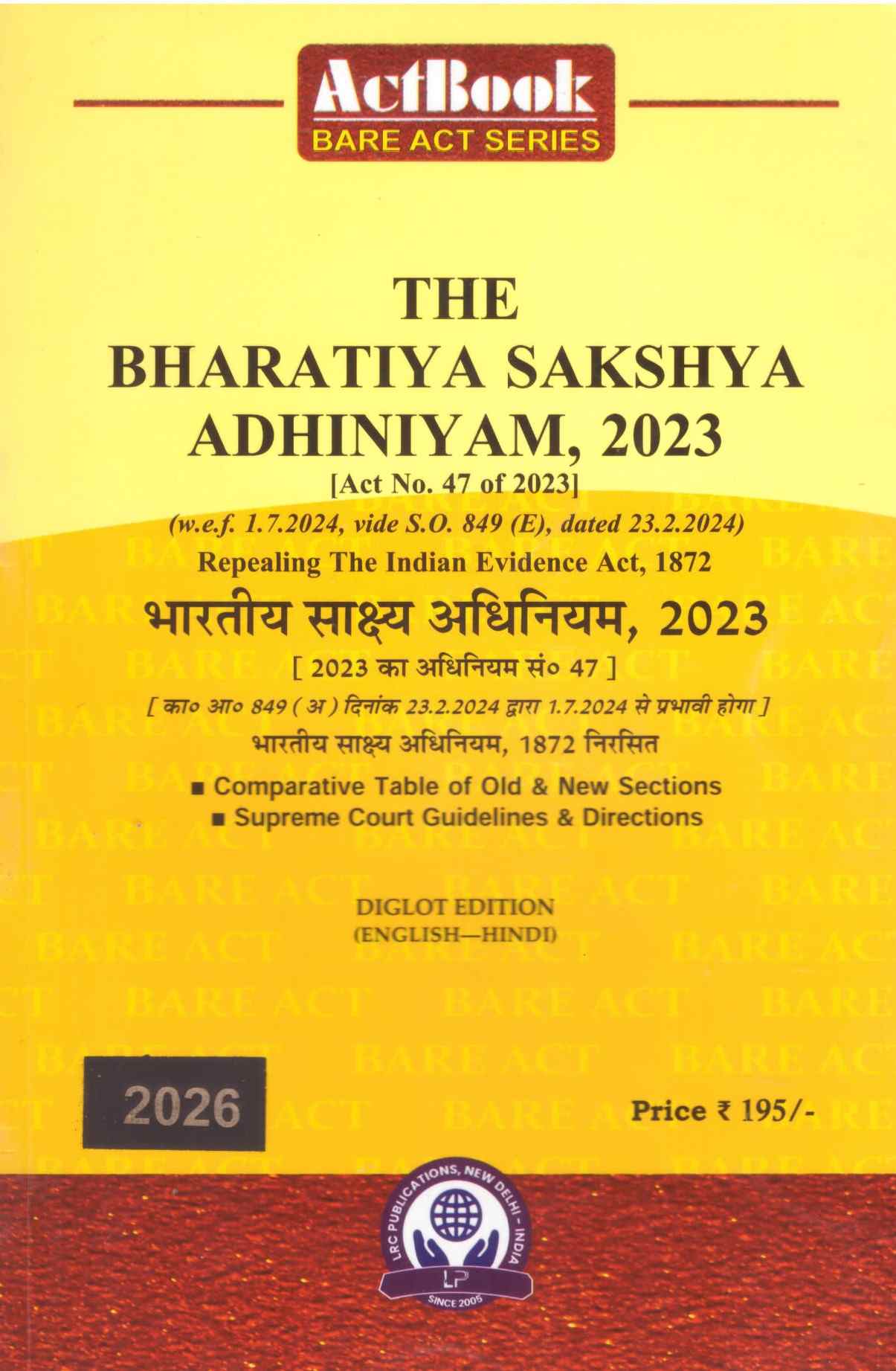 LRC's The Bharatiya Sakshya Adhiniyam , 2023 ( BSA) Diglot -1st Edtion 2026