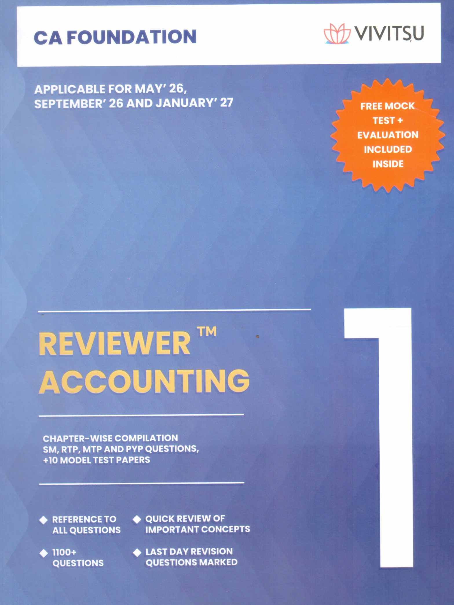 Vivitsu's CA Foundation Reviewer Accounting Applicable For May ,26 Sep ,26 and Jan, 27 -  4th Edition 2026