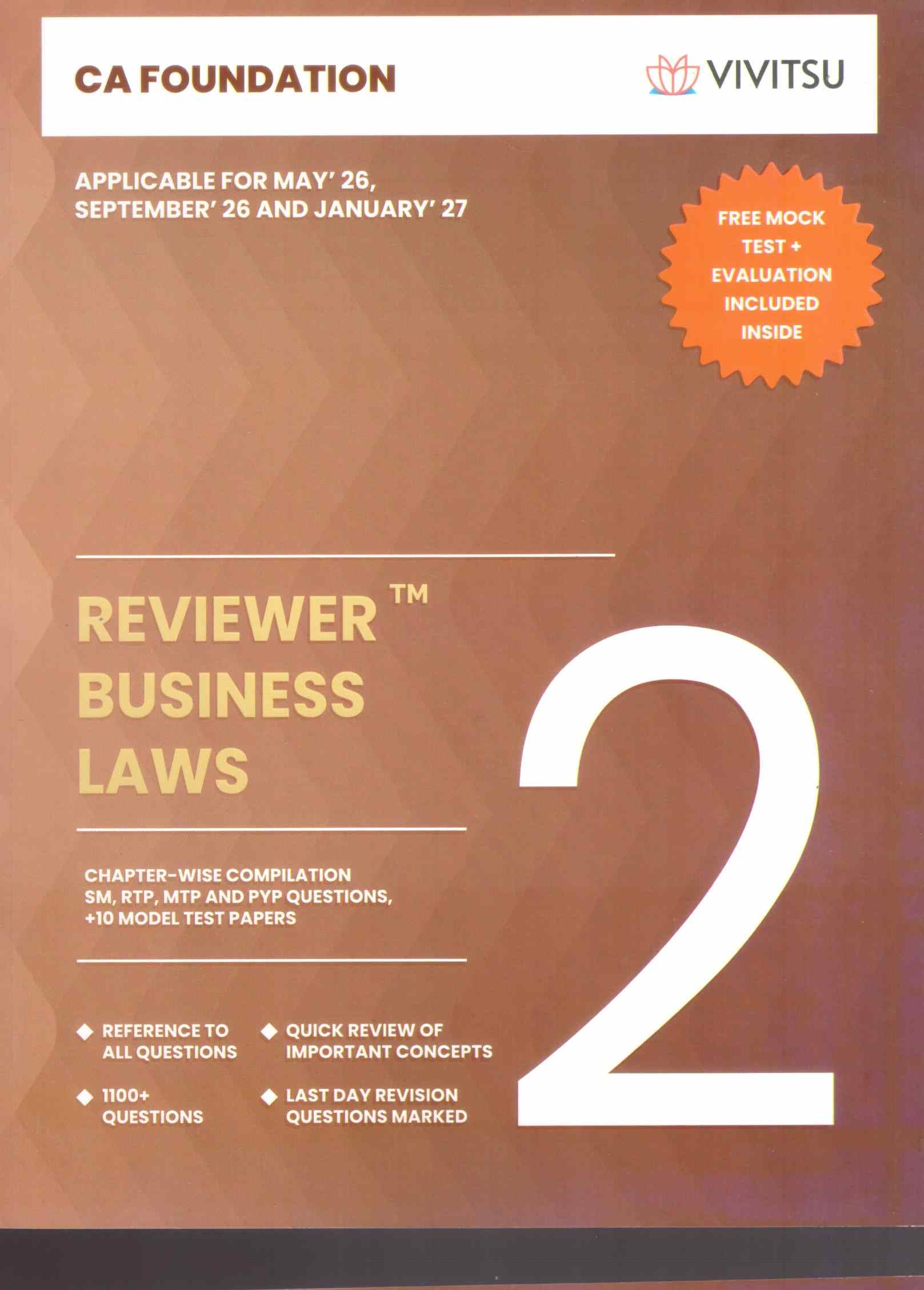 Vivitsu's CA Foundation Reviewer Business Laws Applicable For May ,26 Sep ,26 and Jan, 27 - 4th Edition 2026