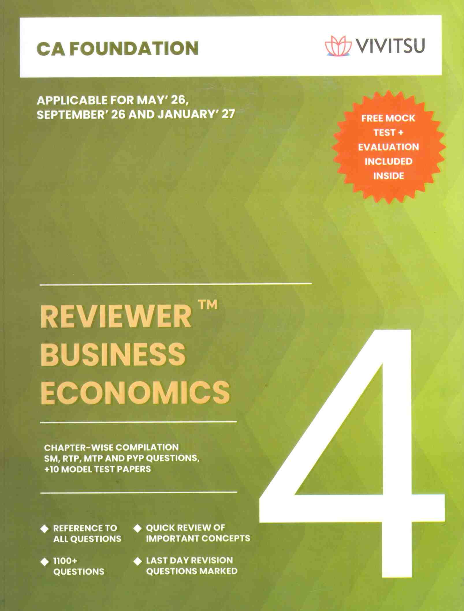 Vivitsu's CA Foundation Reviewer Business Economics Applicable For May ,26 Sep ,26 and Jan, 27 - 4th Edition 2026