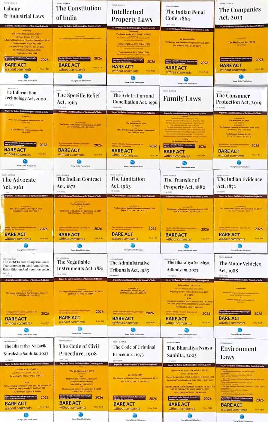 Young's Global's AIBE (All India Bar Examination) 25 Bareacts set without short note -  Edition 2026