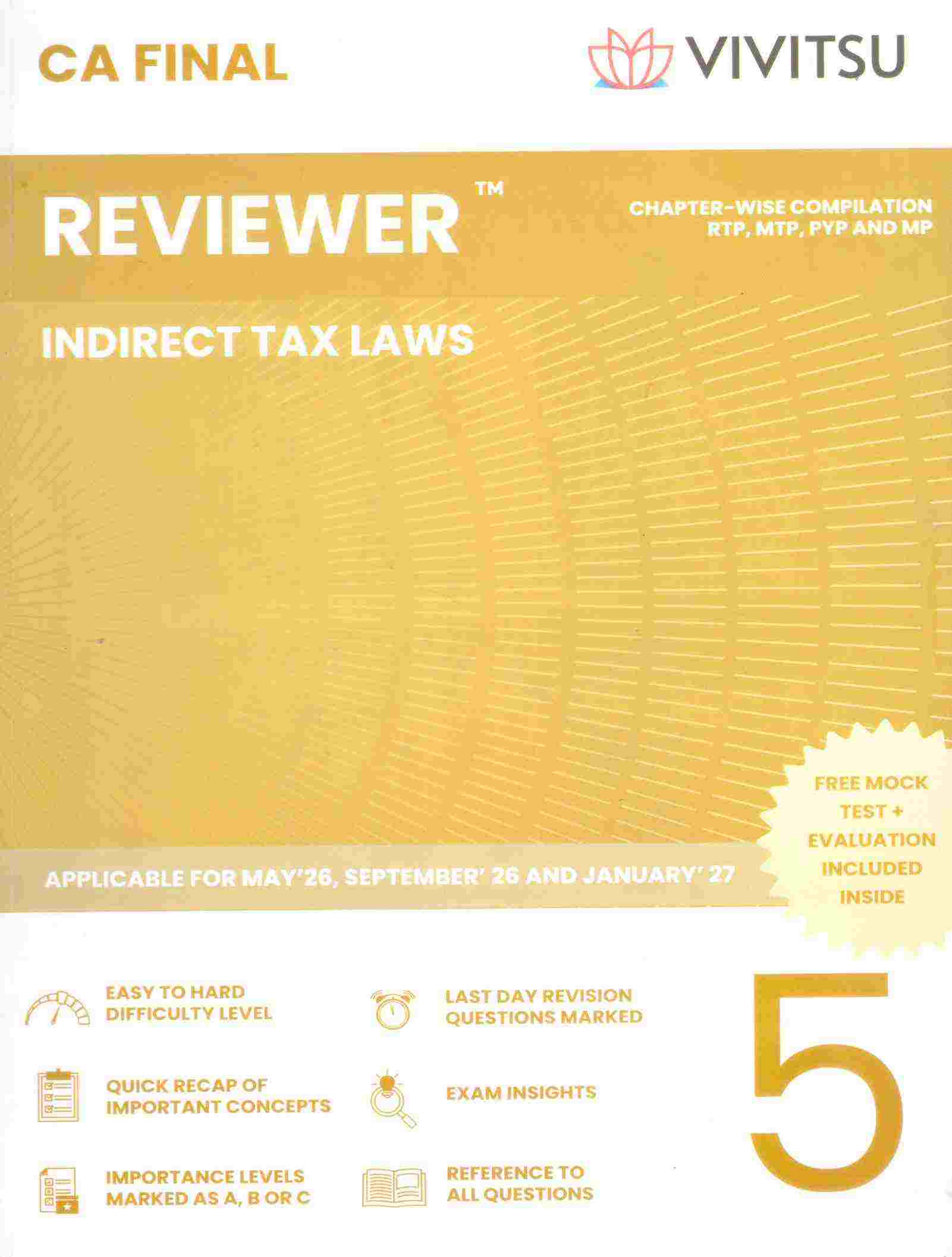 Vivitsu's CA Final Reviewer (Group 2 ) Papar - 5 Indirect tax Laws  Applicable For May ,26 Sep ,26 and Jan, 27 - 4th Edition 2026