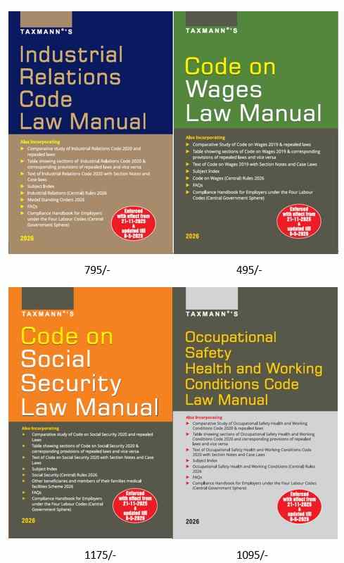 Taxmann's Labour code (Set of 4 Bare Act)The Code on Social Security,The Occupational Sefety, Health and Working Conditions Code,The Industrial Ralations Code, - Edition 2026 Taxmann's Labour code (Set of 4 Bare Act)The Code on Social Security,The Occupational Sefety, Health and Working Conditions Code,The Industrial Ralations Code, - Edition 2026