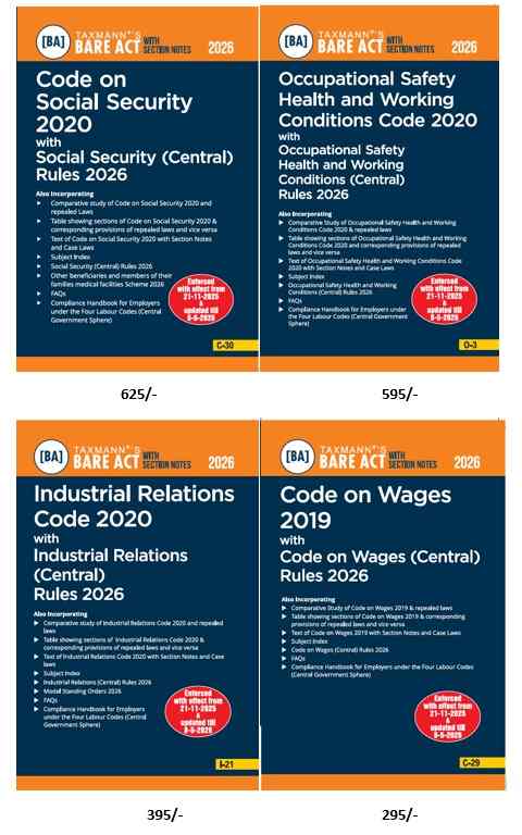 Taxmann's ( Central ) Rules The Code on Social Security,The Occupational Sefety Health , Code On Wages,The Industrial Ralations Code, - Edition 2026 Taxmann's ( Central ) Rules The Code on Social Security,The Occupational Sefety Health , Code On Wages,The Industrial Ralations Code, - Edition 2026