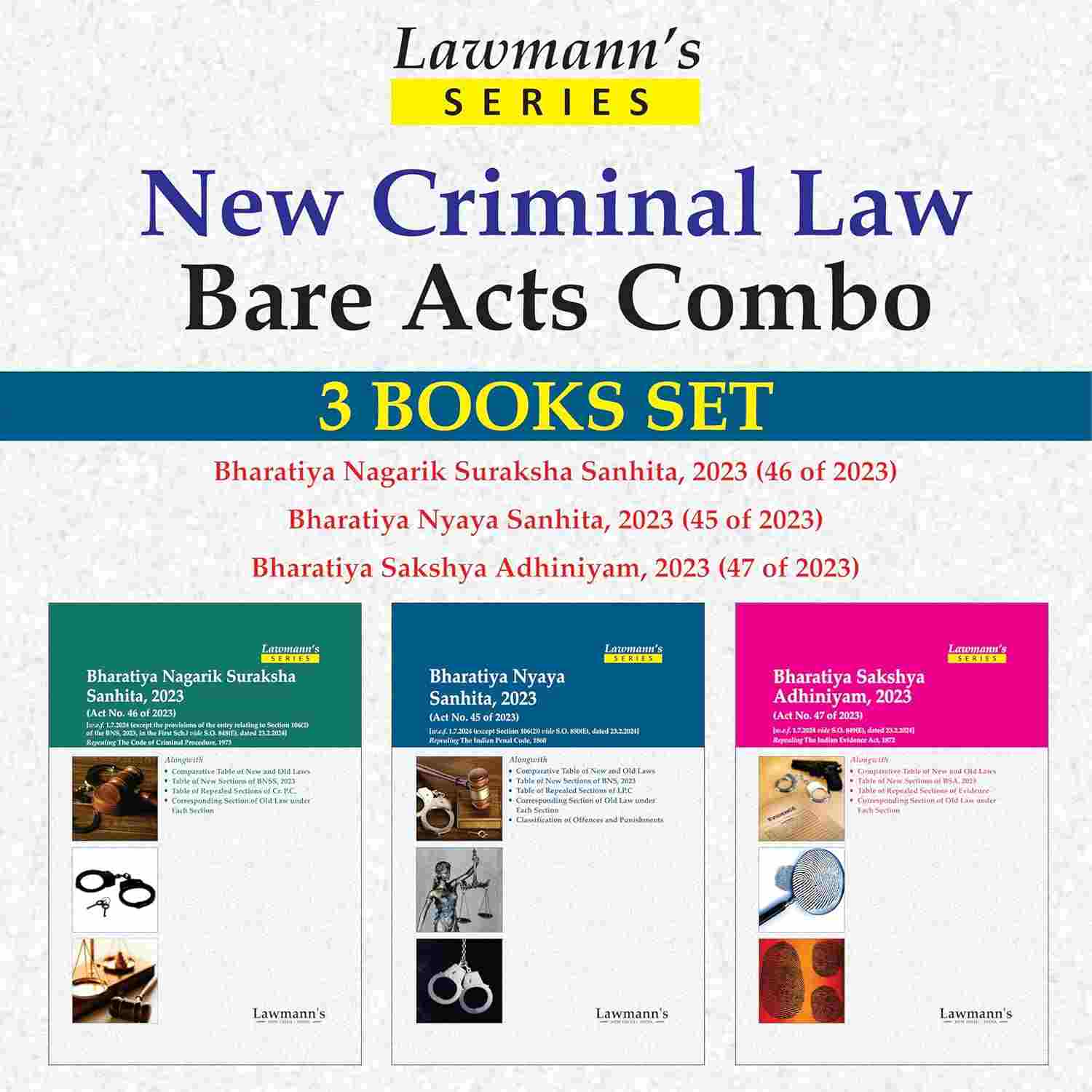 Lawmann's New Criminal Laws Bare Act Combo | 3 Books Set | Bharatiya Nagarik Suraksha Sanhita BNSS | Bharatiya Nyaya Sanhita BNS | Bharatiya Sakshya Adhiniyam BSA - Edition 2026