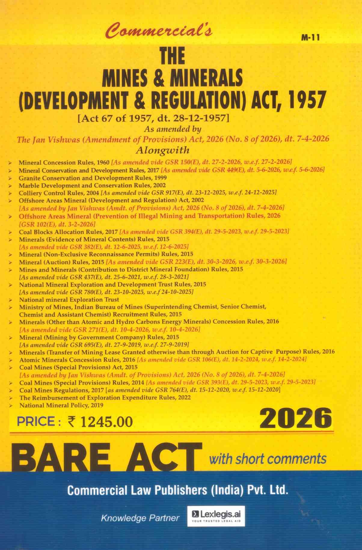 Commercial's The Mines & Minerals ( Development 7 Regulation ) Act , 1957 - Edition 2026 Commercial's The Mines & Minerals ( Development 7 Regulation ) Act , 1957 - Edition 2026