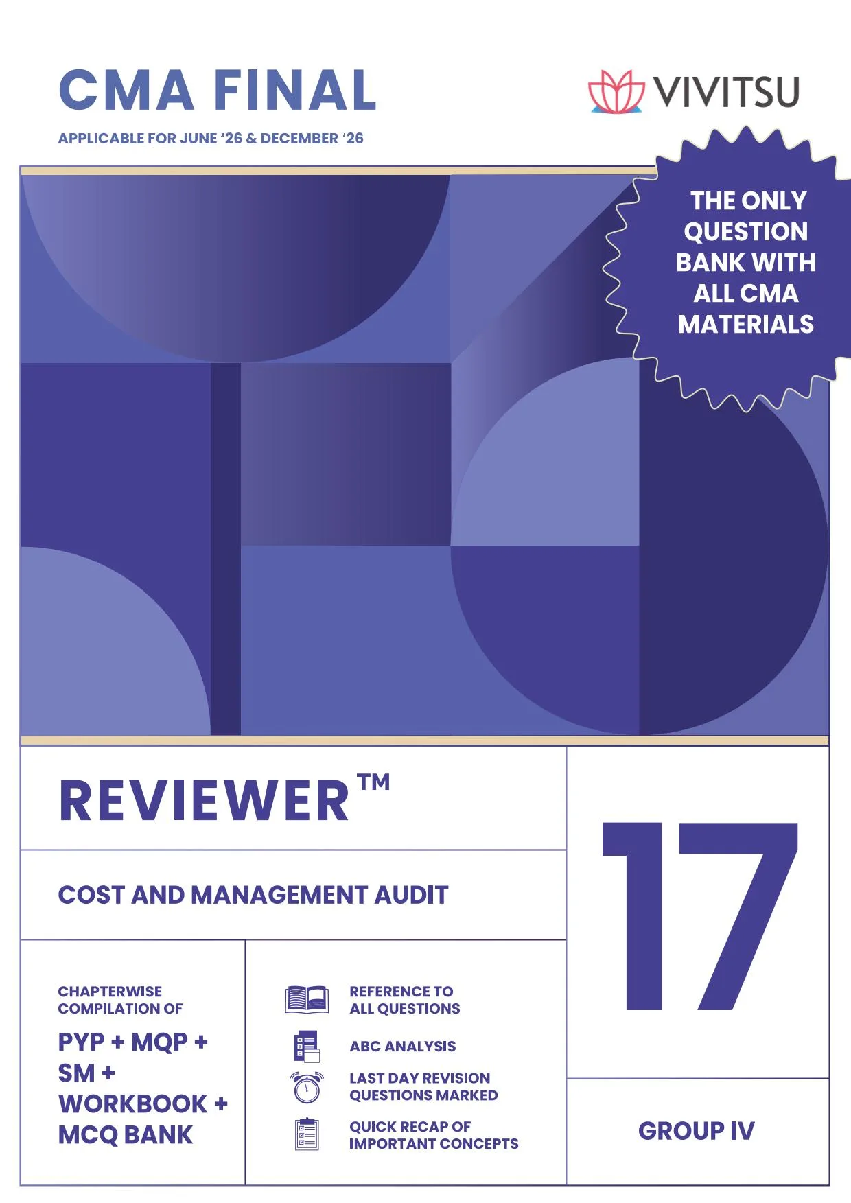 VIVITSU's CMA Final ( Group -4 ) Paper-17( Cost and Management audit ) For Jun .26 & Dec 26 - Edition 2026 VIVITSU's CMA Final ( Group -4 ) Paper-17( Cost and Management audit ) For Jun .26 & Dec 26 - Edition 2026