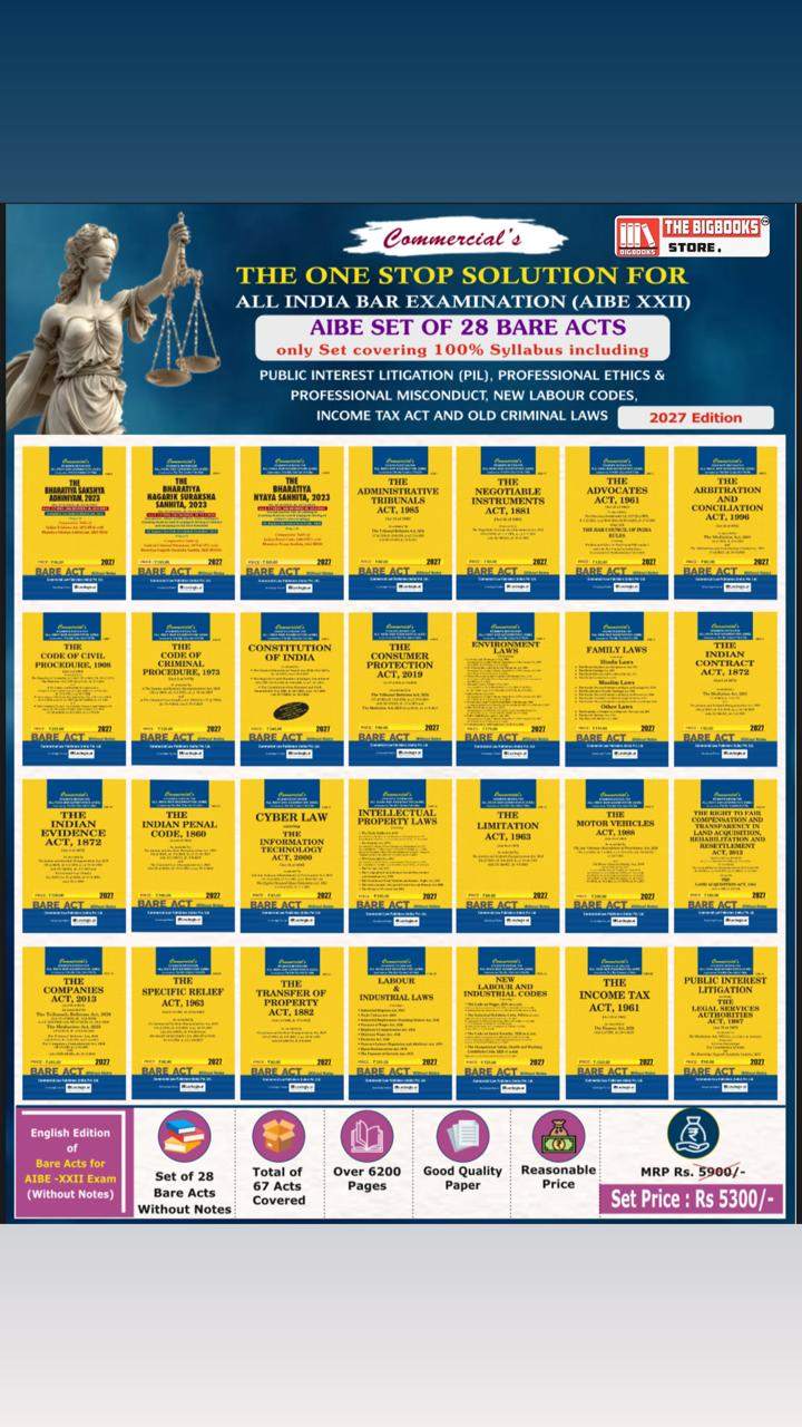 Commercial's AIBE Set Of 28 Bare Acts For All India Bar Examination (AIBE XXII) With Old Criminal Laws - 2027 Edition Commercial's AIBE Set Of 28 Bare Acts For All India Bar Examination (AIBE XXII) With Old Criminal Laws - 2027 Edition