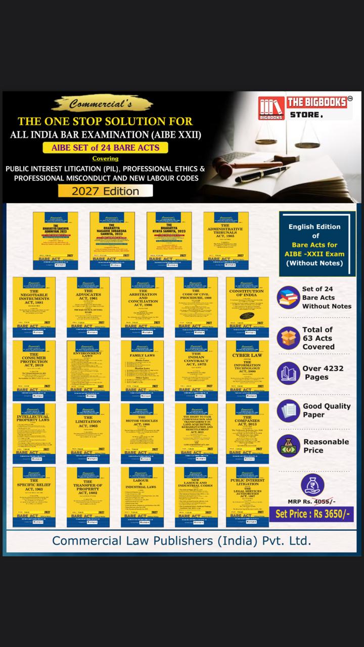 Commercial's AIBE Set Of 24 Bare Acts For All India Bar Examination (AIBE XXII) - 2027 Edition Commercial's AIBE Set Of 24 Bare Acts For All India Bar Examination (AIBE XXII) - 2027 Edition