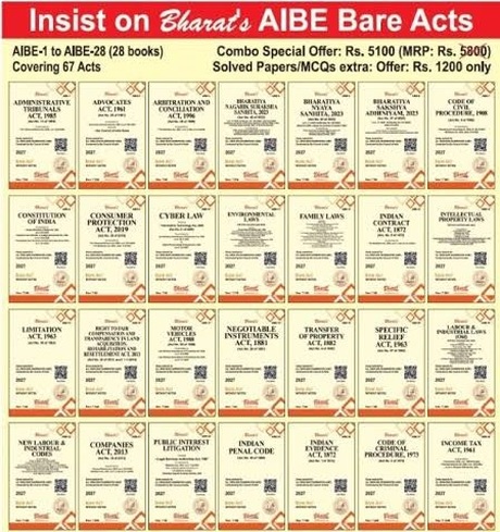 Bharat's AIBE Set Of 28 Bare Acts (AIBE-1 to AIBE-28) Covering 67 Acts For All India Bar Examination - Edition 2027
